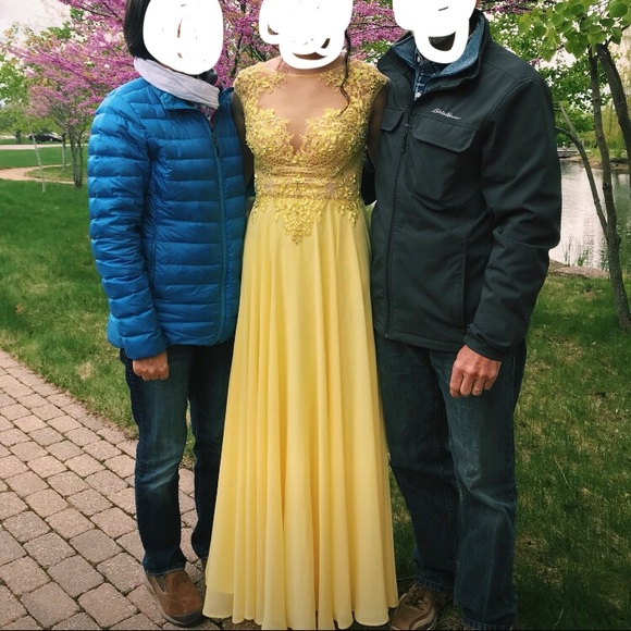 beaded yellow prom dress - Picture 3 of 4